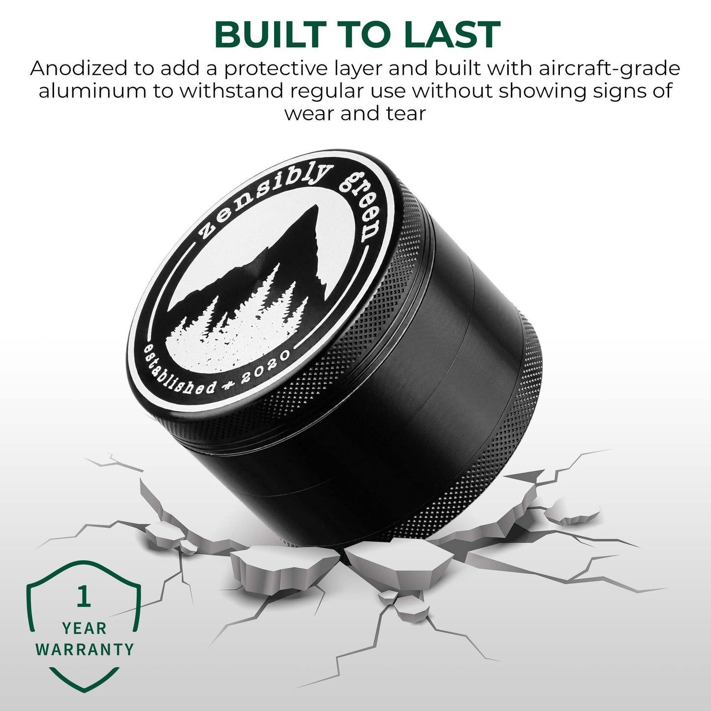 ZG1 Premium Herb Grinder 2.5 Inch - 4 Piece Aluminum Spice Mill with Magnetic Lid, Travel Case, Pollen Catcher and Scraper Tool - USA