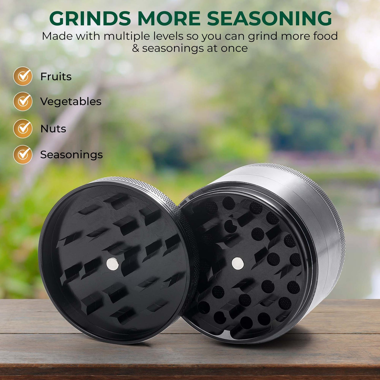ZG1 Premium Herb Grinder 2.5 Inch - 4 Piece Aluminum Spice Mill with Magnetic Lid, Travel Case, Pollen Catcher and Scraper Tool - USA