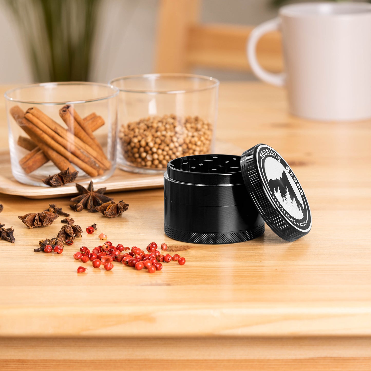ZG1 Premium Herb Grinder 2.5 Inch - 4 Piece Aluminum Spice Mill with Magnetic Lid, Travel Case, Pollen Catcher and Scraper Tool - USA