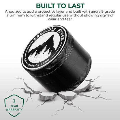 ZG1 Premium Herb Grinder 2.5 Inch - 4 Piece Aluminum Spice Mill with Magnetic Lid, Travel Case, Pollen Catcher and Scraper Tool - USA